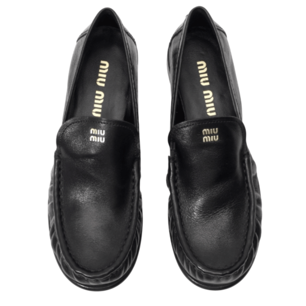 (W) Miu Miu Buffalo Leather Loafers Black