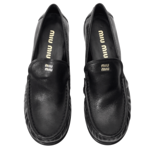(W) Miu Miu Buffalo Leather Loafers Black