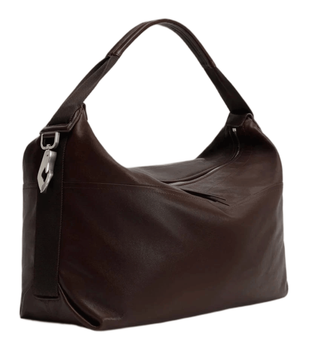 Lemaire Paper Lux Leather Berlingot Hobo Bag  Espresso