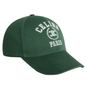 Celine University Baseball Cap in Gabardine Cotton Washed Green College Off White