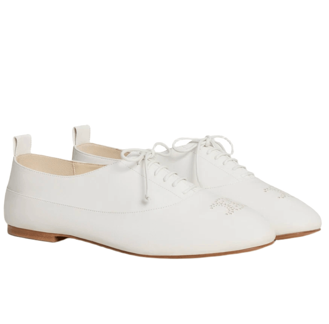 (W) Celine Lise Perforated Triomphe Richelieu In Lambskin Arctic White