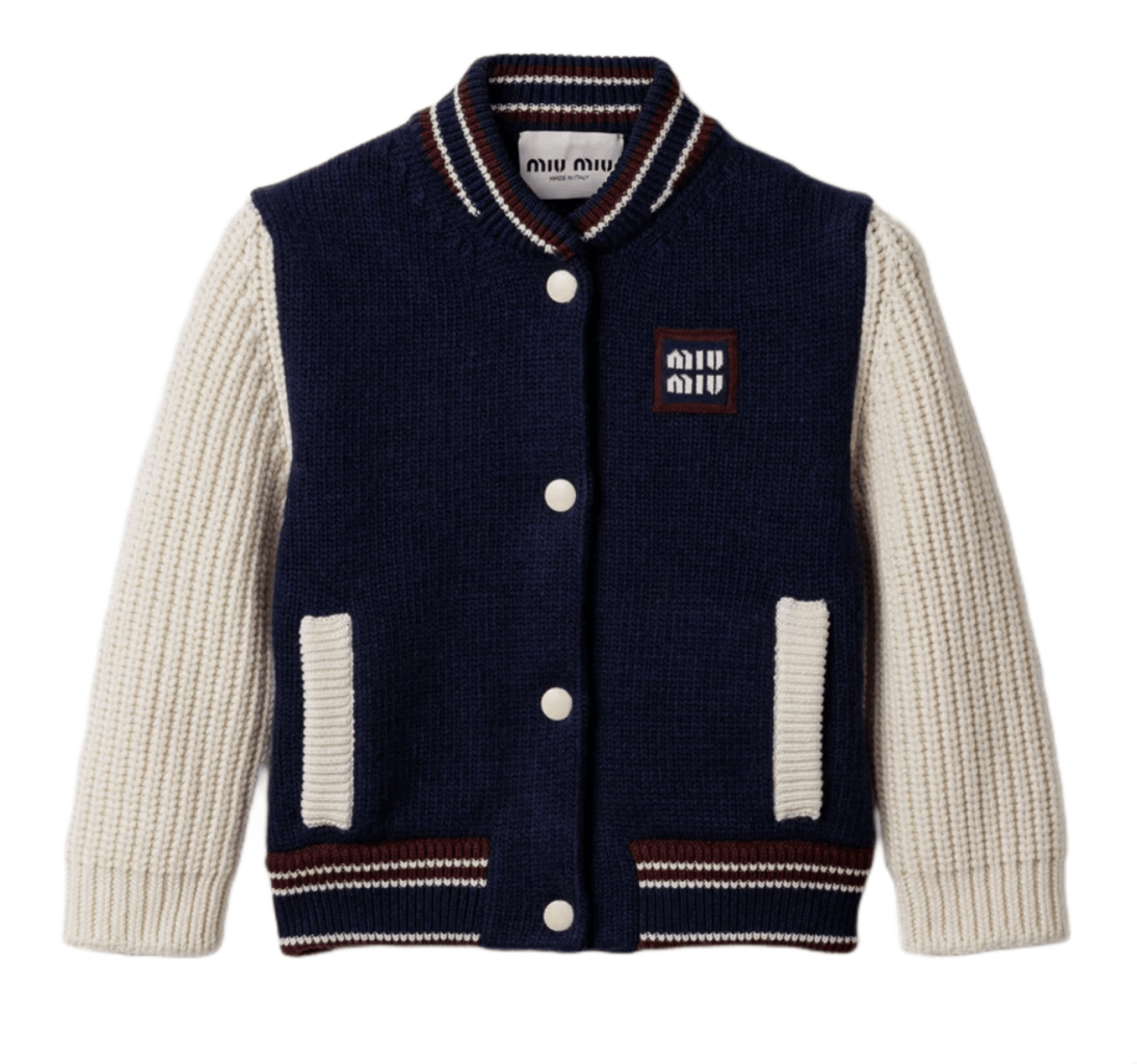 (W) Miu Miu Wool and Cashmere Cardigan Navy Blue Natural