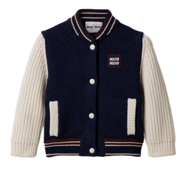 (W) Miu Miu Wool and Cashmere Cardigan Navy Blue Natural