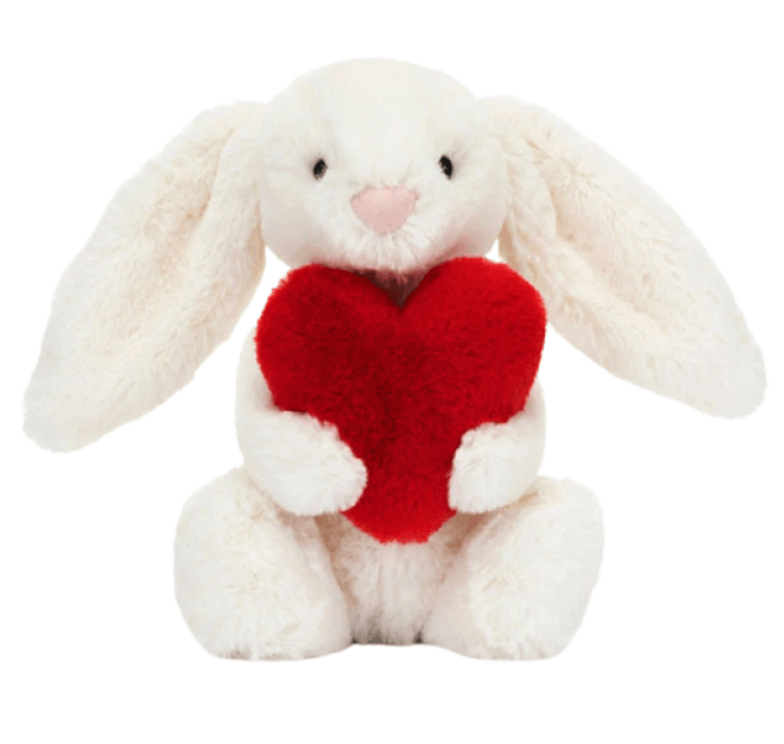 Jellycat Bashful Red Love Heart Bunny Small Cream