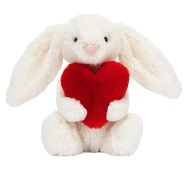 Jellycat Bashful Red Love Heart Bunny Small Cream