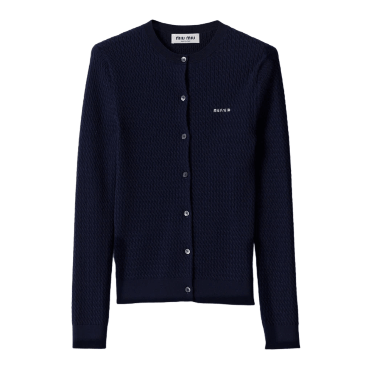 (W) Miu Miu Cable Knit Cashmere Silk Cardigan Blue