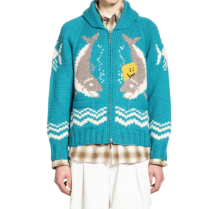 Kapital Hand Knitted Peckish Trout Zip Bolero Turquoise