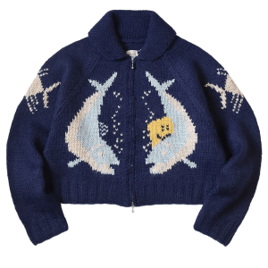 Kapital Hand Knitted Peckish Trout Zip Bolero Navy