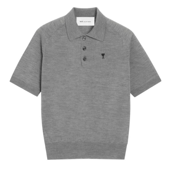 Ami Paris Grey Wool Short Sleeves Ami De Coeur Polo
