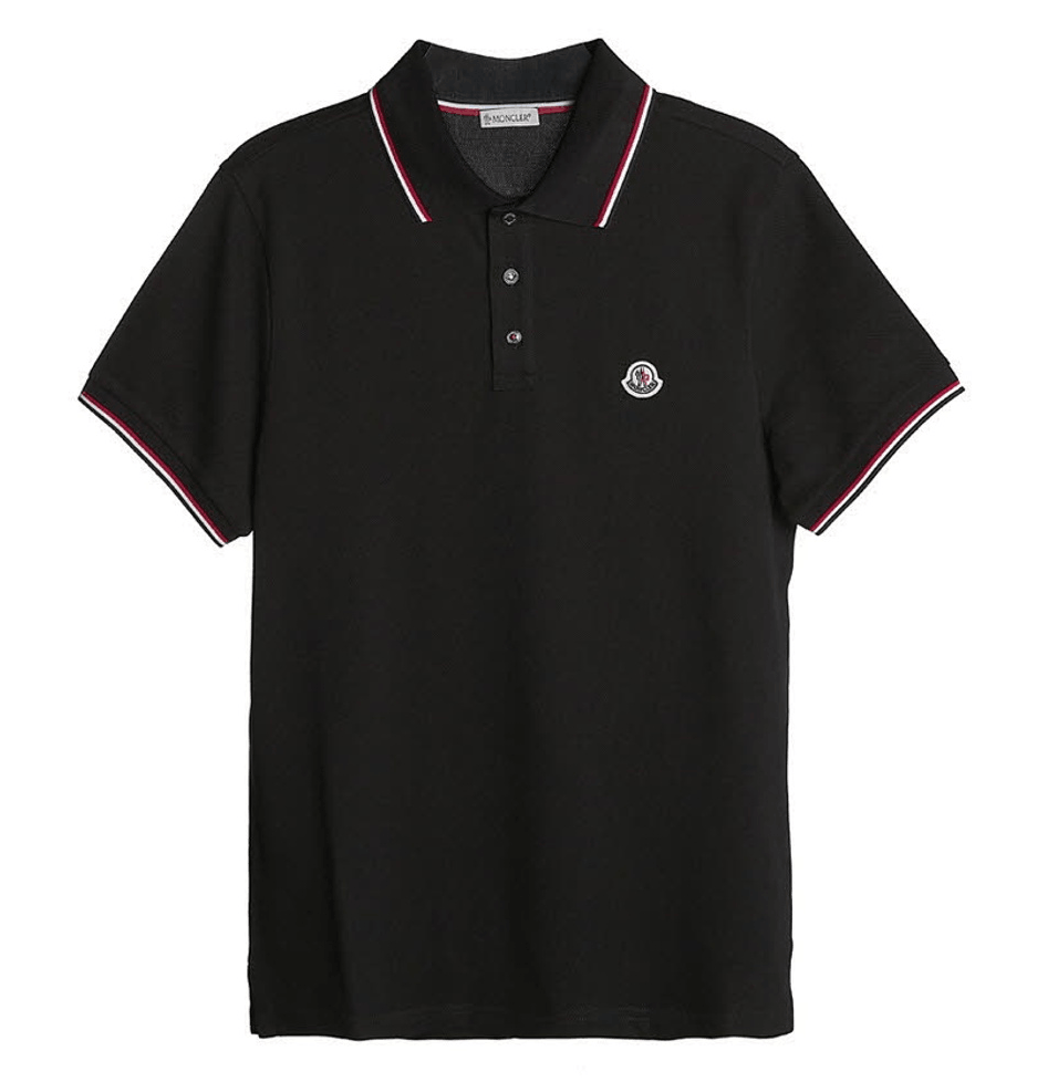 Moncler Trim Cotton Piquet Polo Shirt Black 