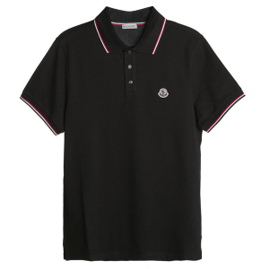 Moncler Trim Cotton Piquet Polo Shirt Black 
