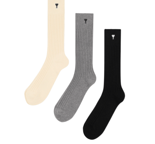 OFF WHITE/GREY/BLACK White Cotton Three Pack Ami De Coeur Socks