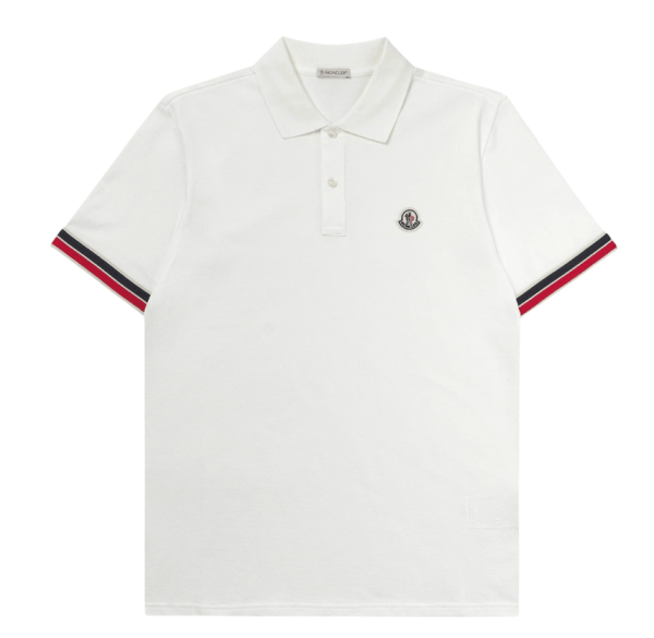 Moncler Striped Trim Cotton Piquet Polo Shirt White - 25SS