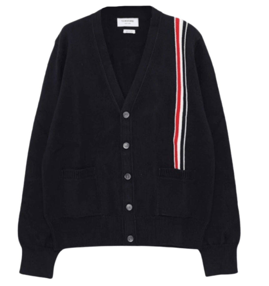 Thom Browne RWB Stripe Intarsia Cotton Cardigan Navy