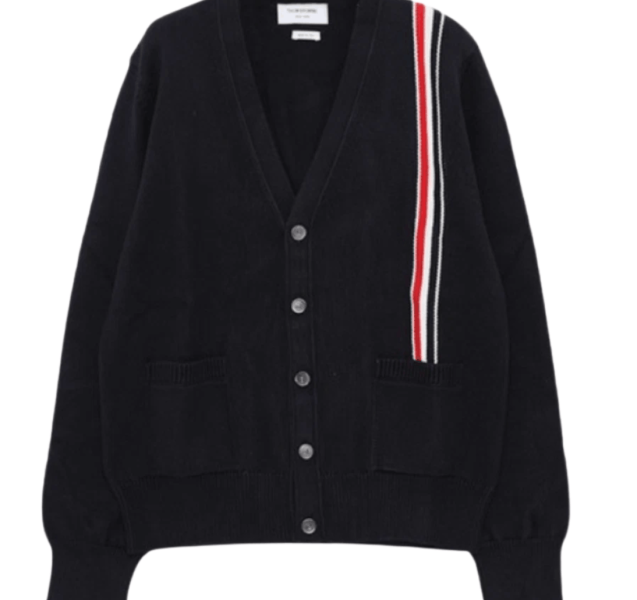 Thom Browne RWB Stripe Intarsia Cotton Cardigan Navy