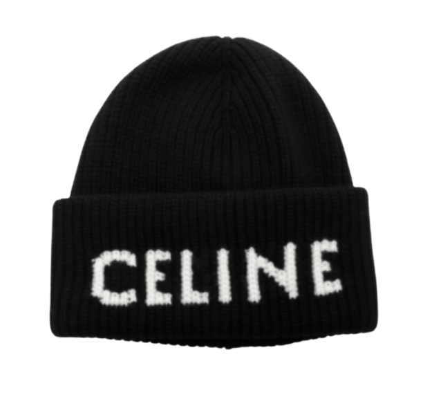 Celine Beanie in Wool Cashmere Black White