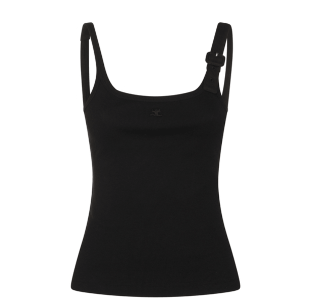 COURREGES BLACK COTTON BUCKLE 90`S RIB TANK TOP