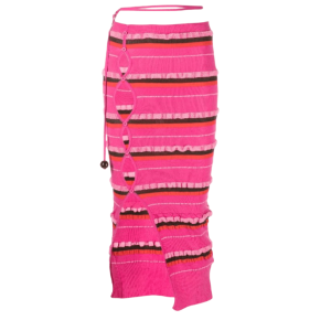 (W) Jacquemus La Jupe Maille Concha Asymmetric Striped Skirt Dark Pink