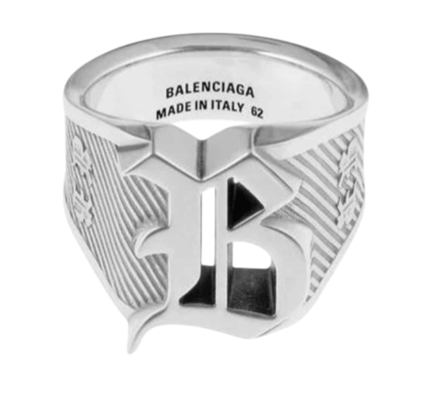 Silver Signet ring with logo Balenciaga