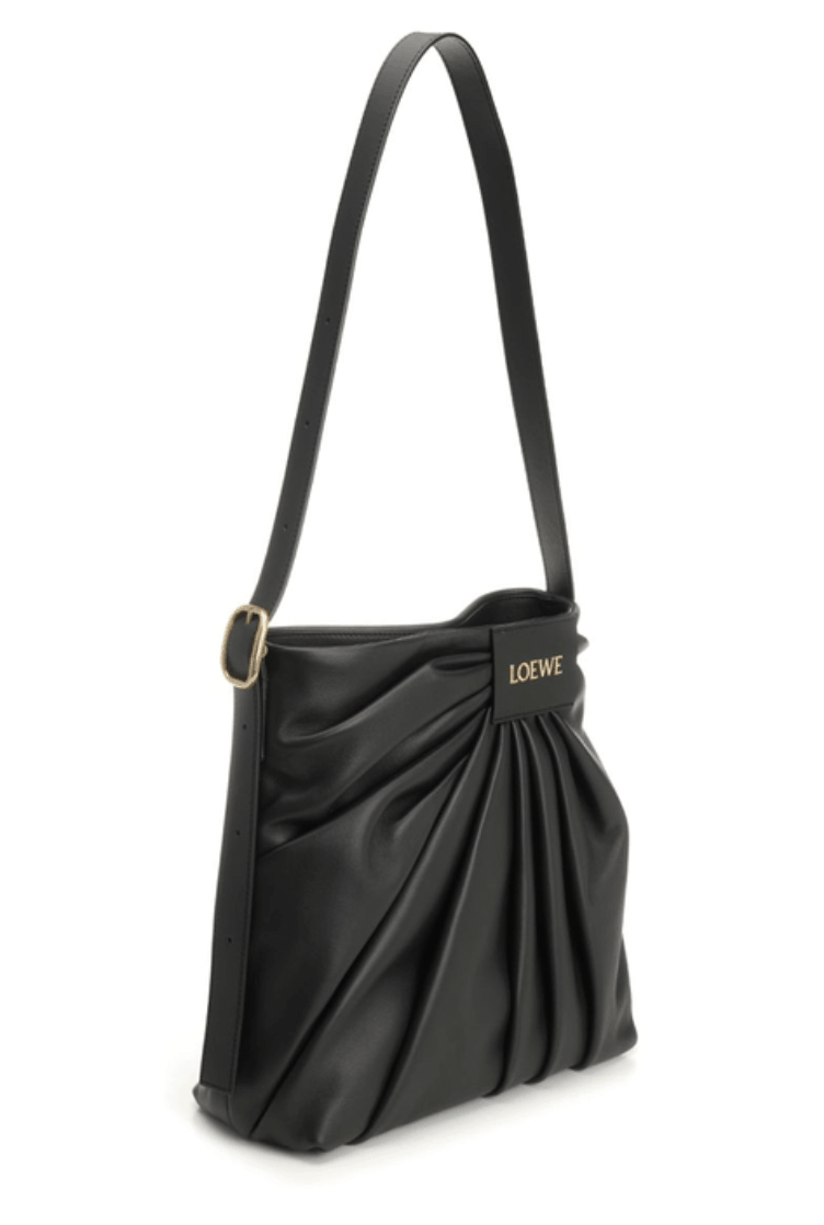 LOEWE Draped Leather Tote Bag Black