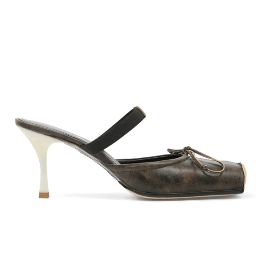 SQUARE-TOED LEATHER BALLERINA MULE