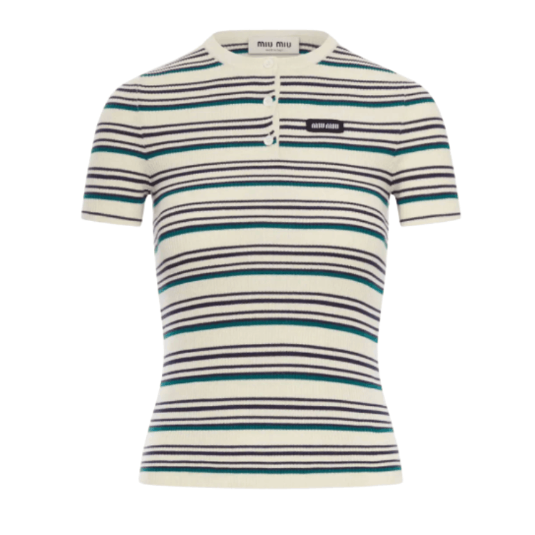 Miu Miu  Stripes T-Shirt in Beige 