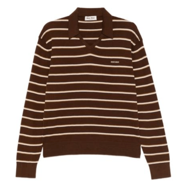 Miu Miu Striped Polo Shirt 'Cacao' 