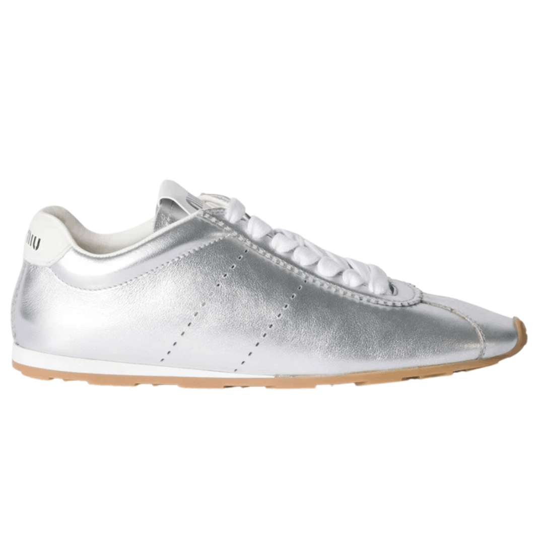 (W) Miu Miu Plume Mordore Calfskin Sneakers Silver