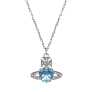 Vivienne Westwood Ariella Pendant Necklace Platinum Aquamarine CZ Light Sapphire Black