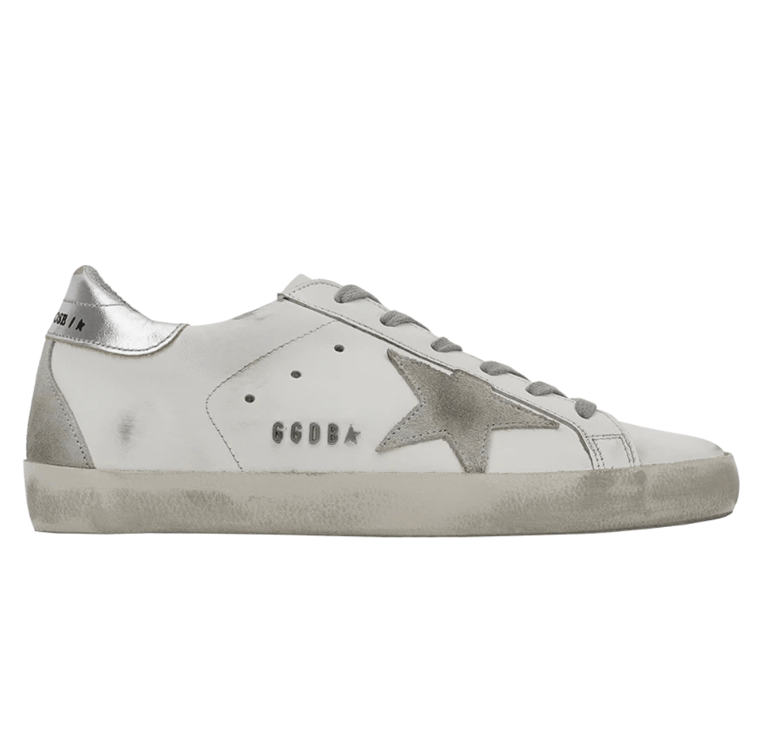 (W) Golden Goose Superstar White Silver Heel Tab Sneakers