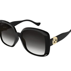 (W) Gucci Square Frame Sunglasses Black Grey