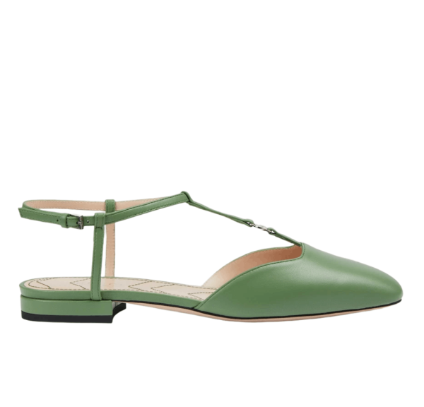 (W) Gucci Double G Ballet Flat Light Green Leather