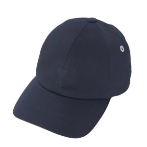 AMI de Coeur Compact Cotton Satin Embroidery Cap Navy Blue Ginger