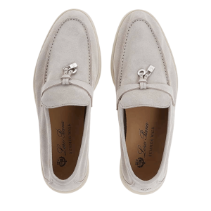 (W) Loro Piana Summer Charms Walk Suede Calfskin Pearl Powder