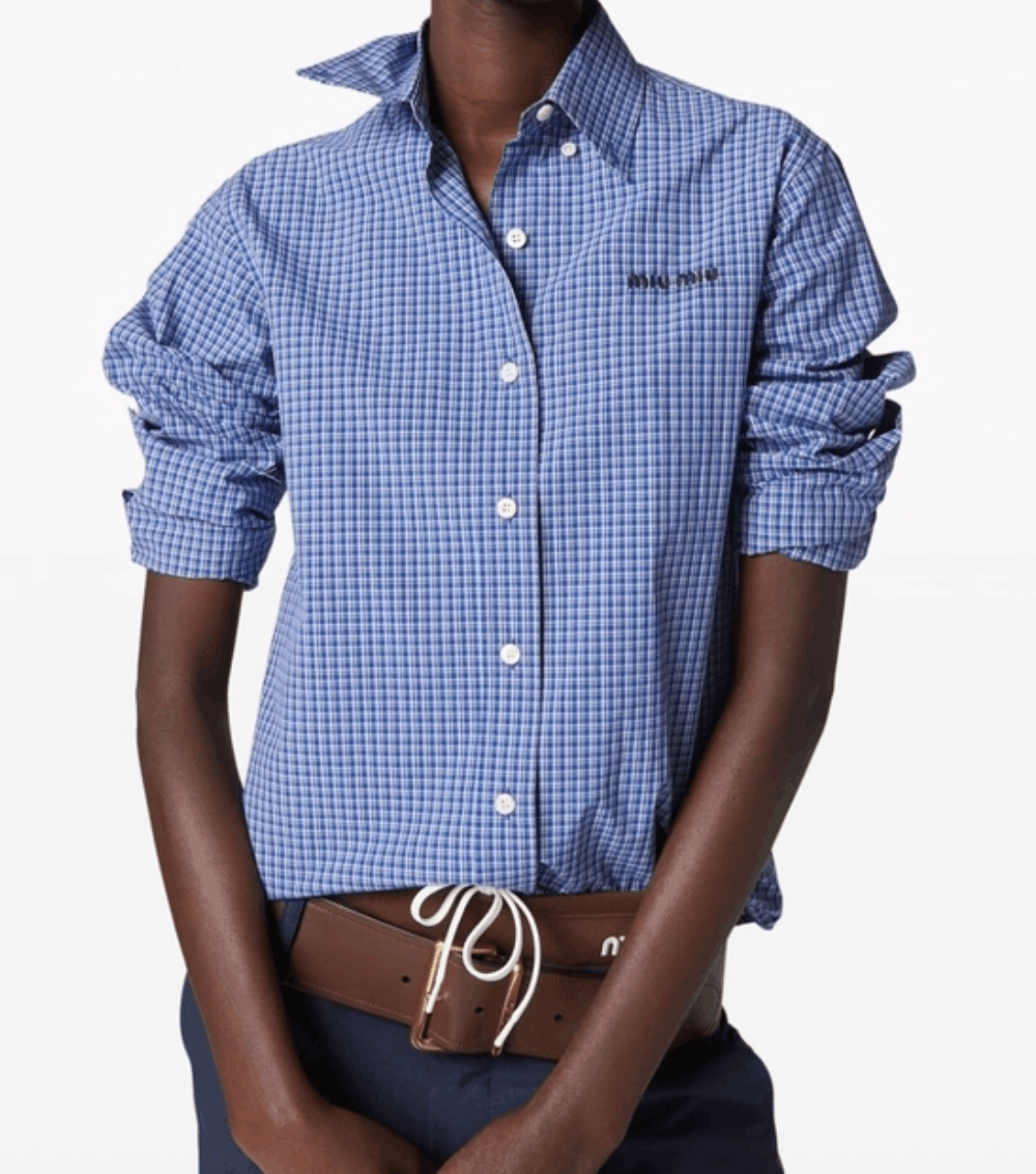 Miu Miu Logo-Embroidered Button-Up Checked Shirt