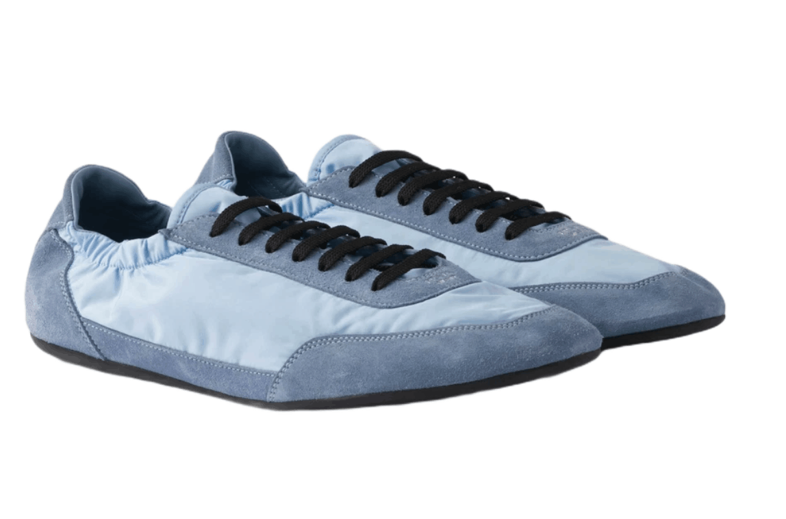 Prada Collapse Re-Nylon and Suede Elasticized Sneakers Light Blue