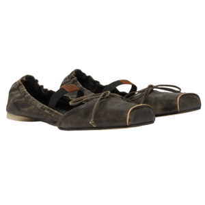 Square-toe leather ballerina shoes BLACK