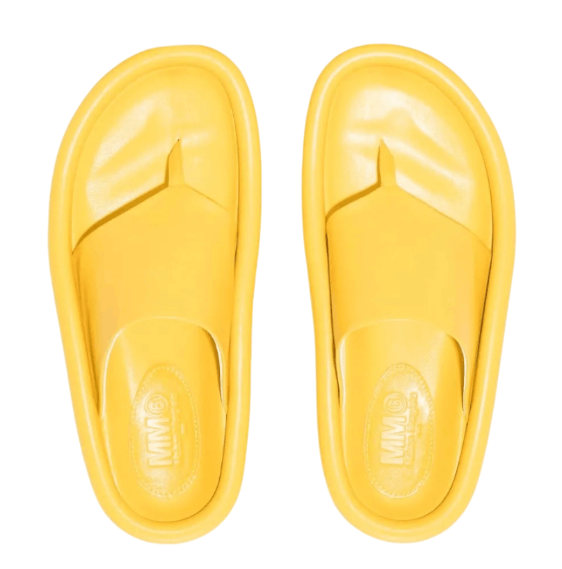 Faux Leather Thong Sandals - yellow
