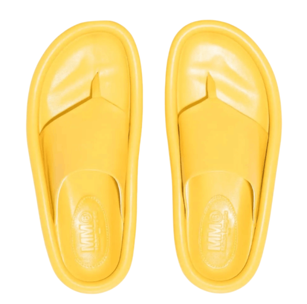 Faux Leather Thong Sandals - yellow