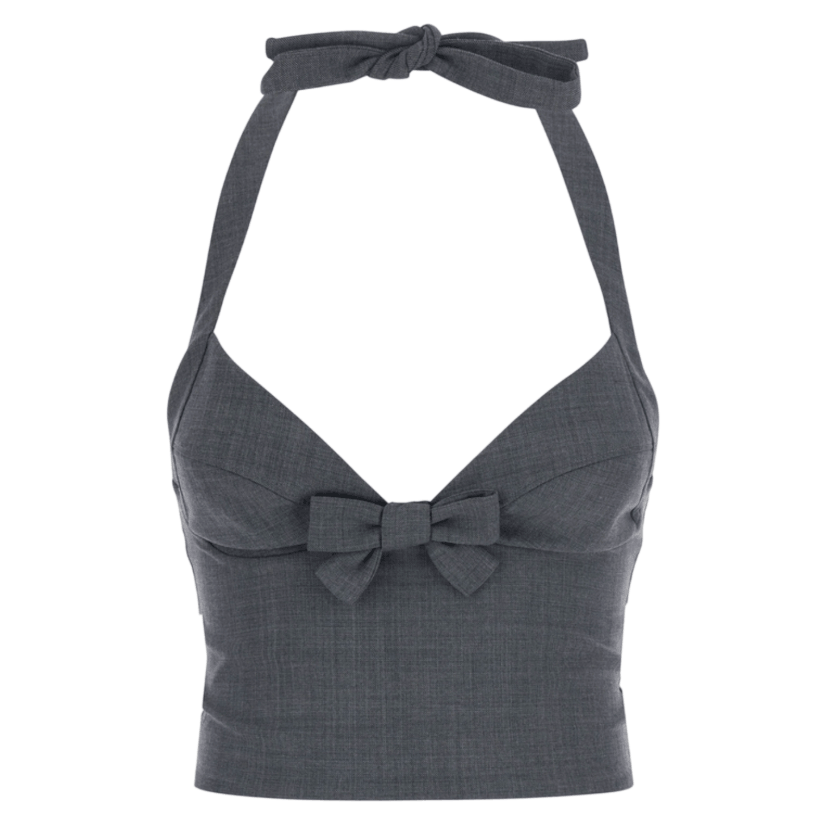 SHUSHU/TONG Halterneck bow-tie Top Grey