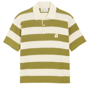 AMI Paris Striped Logo Polo Shirt Green