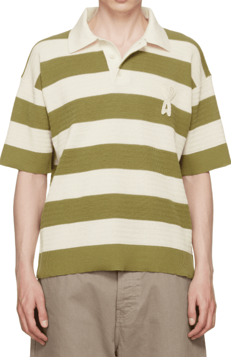 AMI Paris Striped Logo Polo Shirt Green