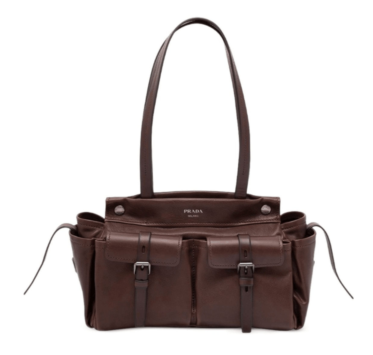 Cocoa Brown Prada Route medium leather tote bag