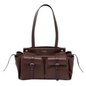 Cocoa Brown Prada Route medium leather tote bag