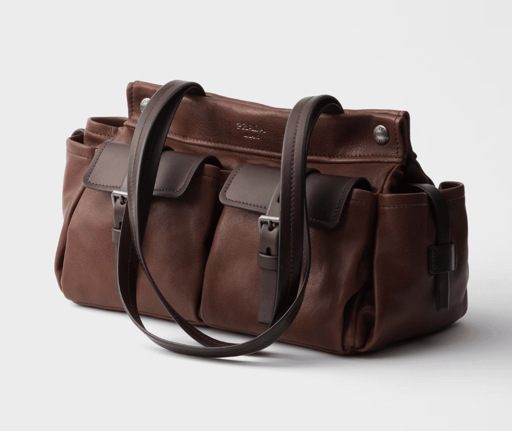 Cocoa Brown Prada Route medium leather tote bag