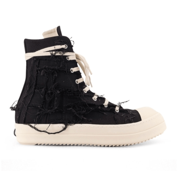 Rick Owens Frayed Denim High-top Sneakers in Black