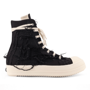 Rick Owens Frayed Denim High-top Sneakers in Black