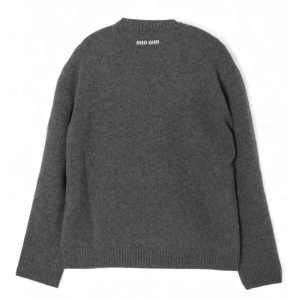 MIU MIU BACK LOGO CASHMERE KNIT SWEATER GREY 