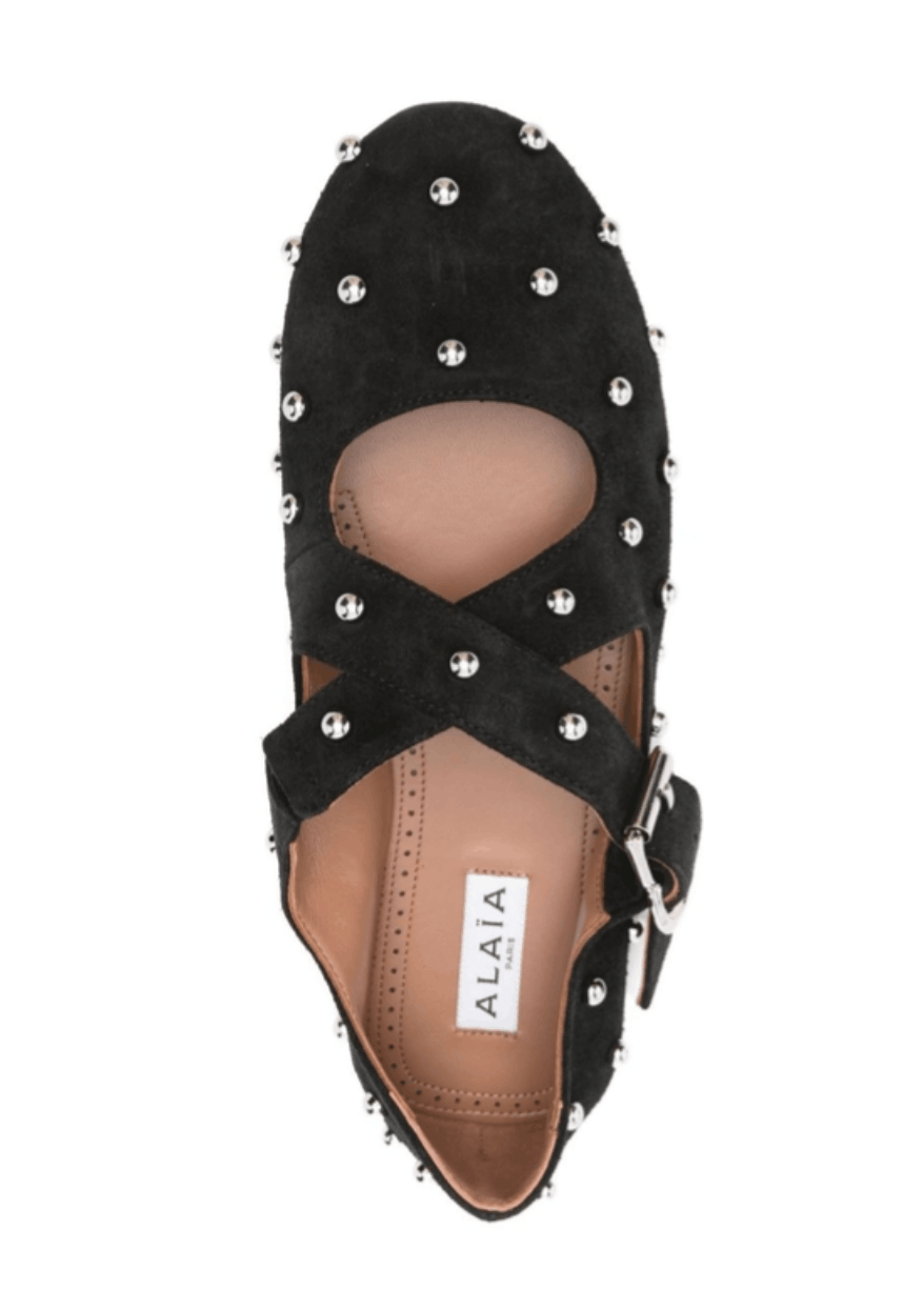 ALAIA Criss Cross Studs Ballet Flats Black