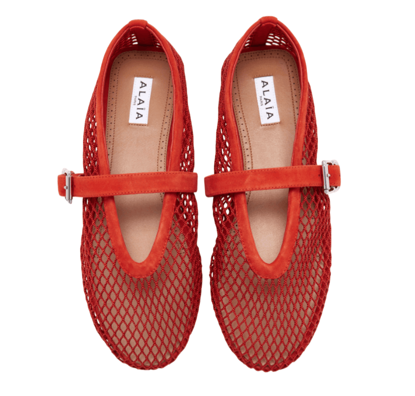 ALAÏA BURNT ORANGE BALLET FLATS IN FISHNET ...